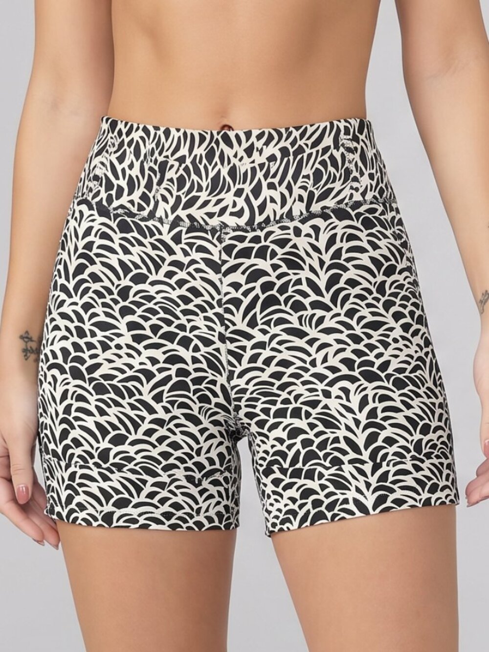 Mixit Stretch Black and White Shorts with Cuff Hem